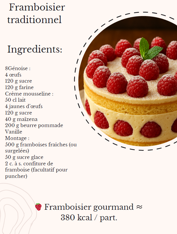 alt="Framboisier gourmand avec génoise moelleuse et crème pâtissière au beurre"