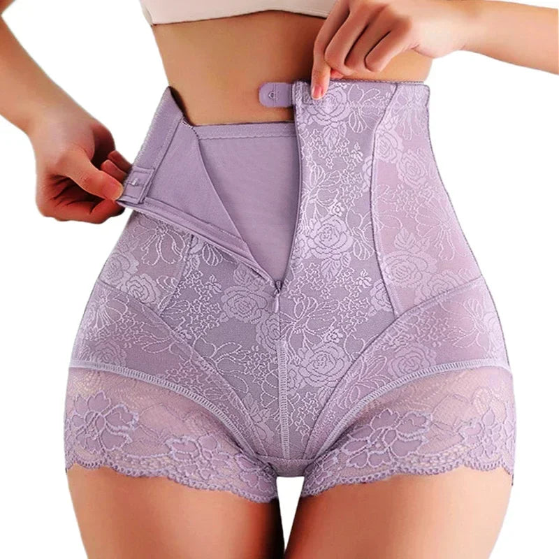 Corsélia shorty gainant violet taille haute – effet ventre plat et push-up naturel
